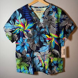 Butter-Soft Originals Tropical Floral Scrub Top Size Large Medical Dental Vet
